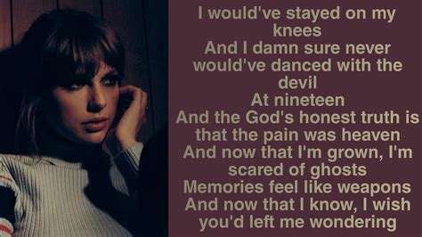 Dec 31, 2023 · In ⁢summary, “Would’ve, Could’ve, Should’ve” showcases⁢ Taylor‍ Swift’s talent for capturing complex emotions in⁣ simple yet profound lyrics. The song is a testament to her ability to connect with⁤ listeners⁢ on a personal level, making us all⁤ reflect‍ on the choices we’ve made and‍ the paths ⁤we’ve taken. 